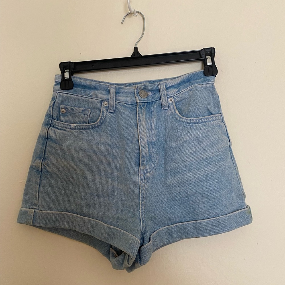 Topshop high waisted light wash shorts
